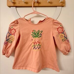 Boden Peach Kids Top with Colorful Embroidery